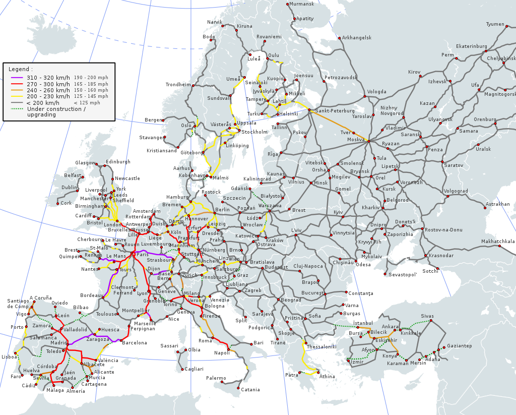 Źródło: https://en.wikipedia.org/wiki/High-speed_rail_in_Europe#/media/File:High_Speed_Railroad_Map_of_Europe.svg