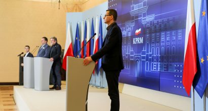 Premier Mateusz Morawiecki podczas konferencji prasowej. Fot. Fot. Adam Guz/KPRM