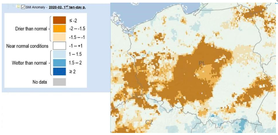 Stan uwilgotnienia gleb w porównaniu z normą wieloletnią na lata 1995-2018, źródło: http://stopsuszy.pl/najnowszy-raport-stop-suszy-2020.