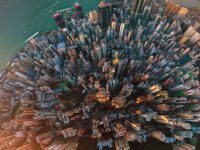 Widok z lotu ptaka na centrum Hongkongu
