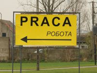 Napis "praca" po polsku i ukraińsku.