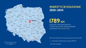 Mapka inwestycji kolejowych, mat. CPK