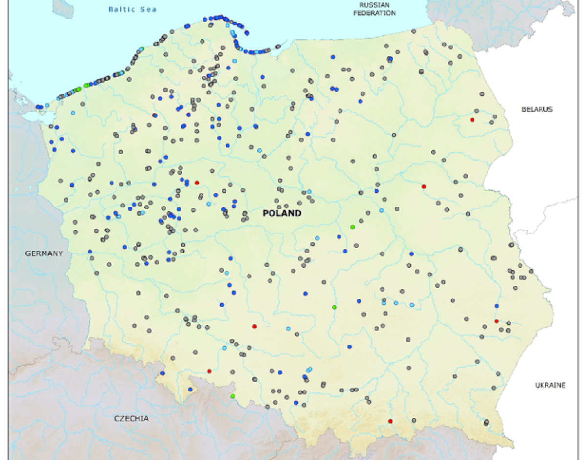 Mapa czystości kąpielisk w Polsce, oprac. Europejska Agencja Środowiskowa
