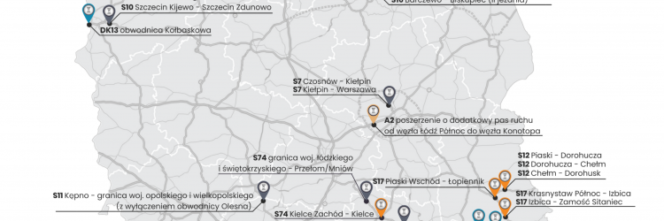 Mapa planowanych przetargów na drogi w 2022 roku. Źródło: GDDKiA