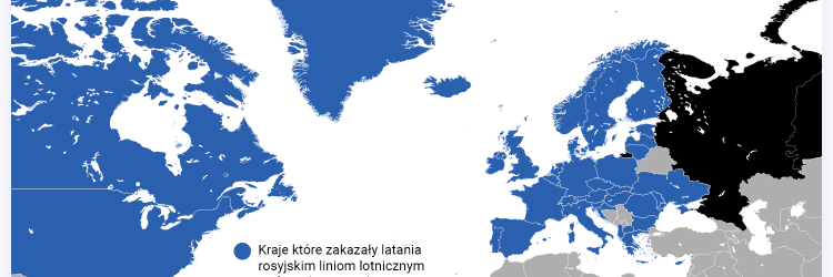 Zakaz lotów dla Rosji - mapa