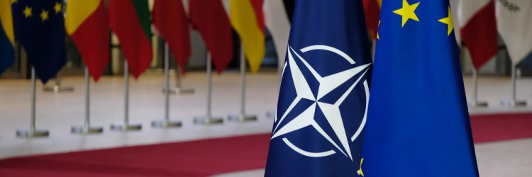 Flagi NATO i UE na tle innych flag, fot. Alexandros Michailidis / Shutterstock.com