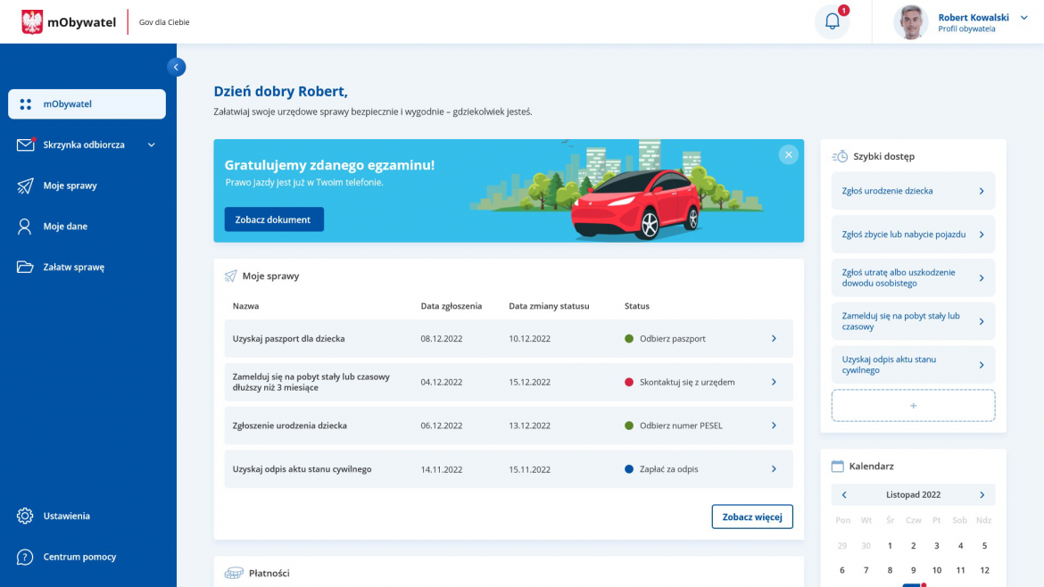 Projekt interfejsu z e-usługami dla obywateli Projekt interfejsu z e-usługami dla obywateli