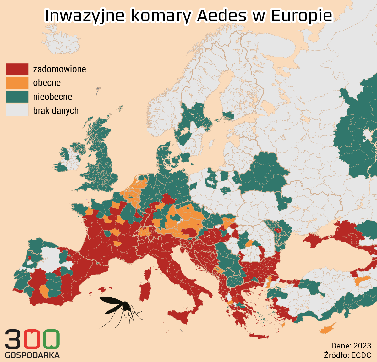 Występowanie komarów Aedes w Europie